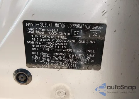 2009 Suzuki Grand Vitara Luxury V6 из США, поврежденный, VIN JS3TD149194100311